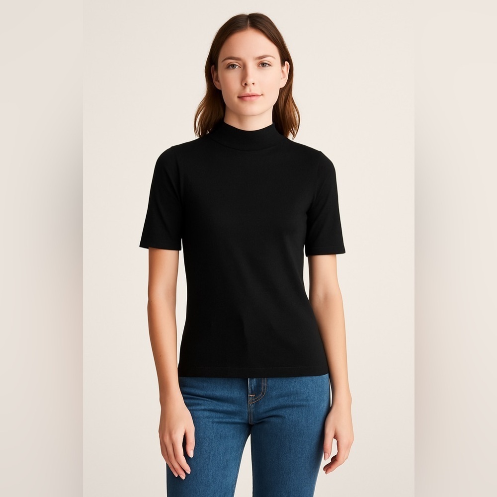 Kit and Ace Black Short Sleeve Mock Neck Top – Approx. Size XS/S